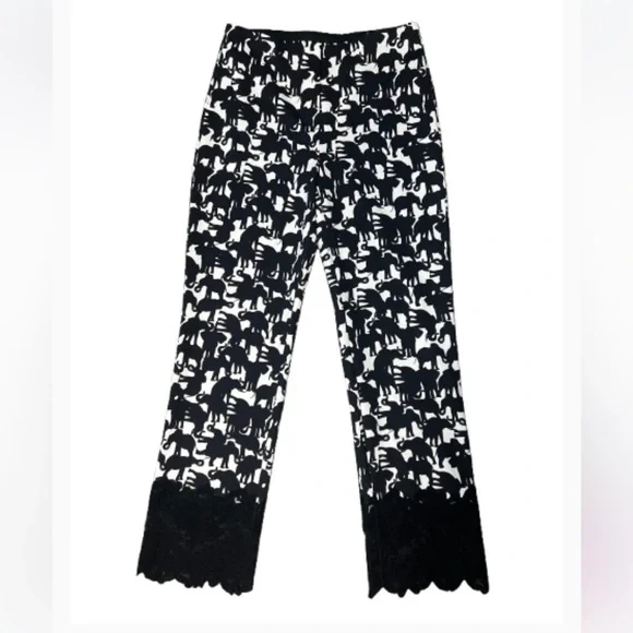 MarcCain Black and White Patterned Cropped Pants With Lace Trim NWT